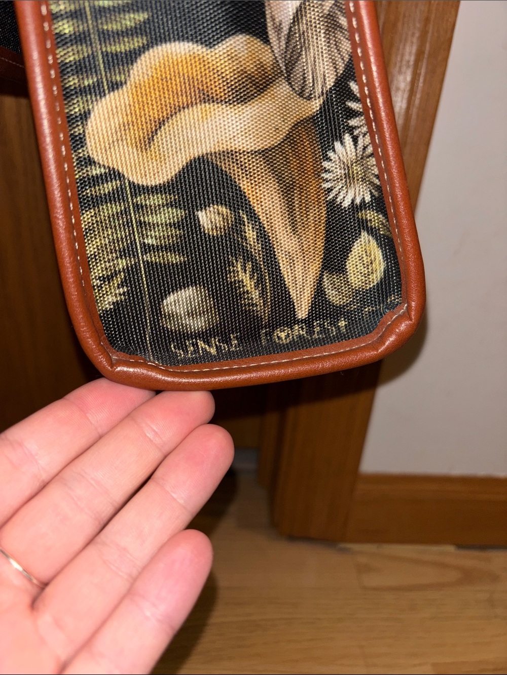 Floral Mushroom Print Crossbody Satchel - Brown Trim - Picture 2 of 8